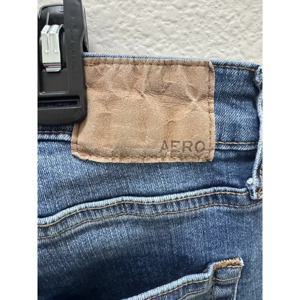 Aéropostale Slim Fit Straight Denim Jeans Blue Stretch Men's Solid Medium - 1056